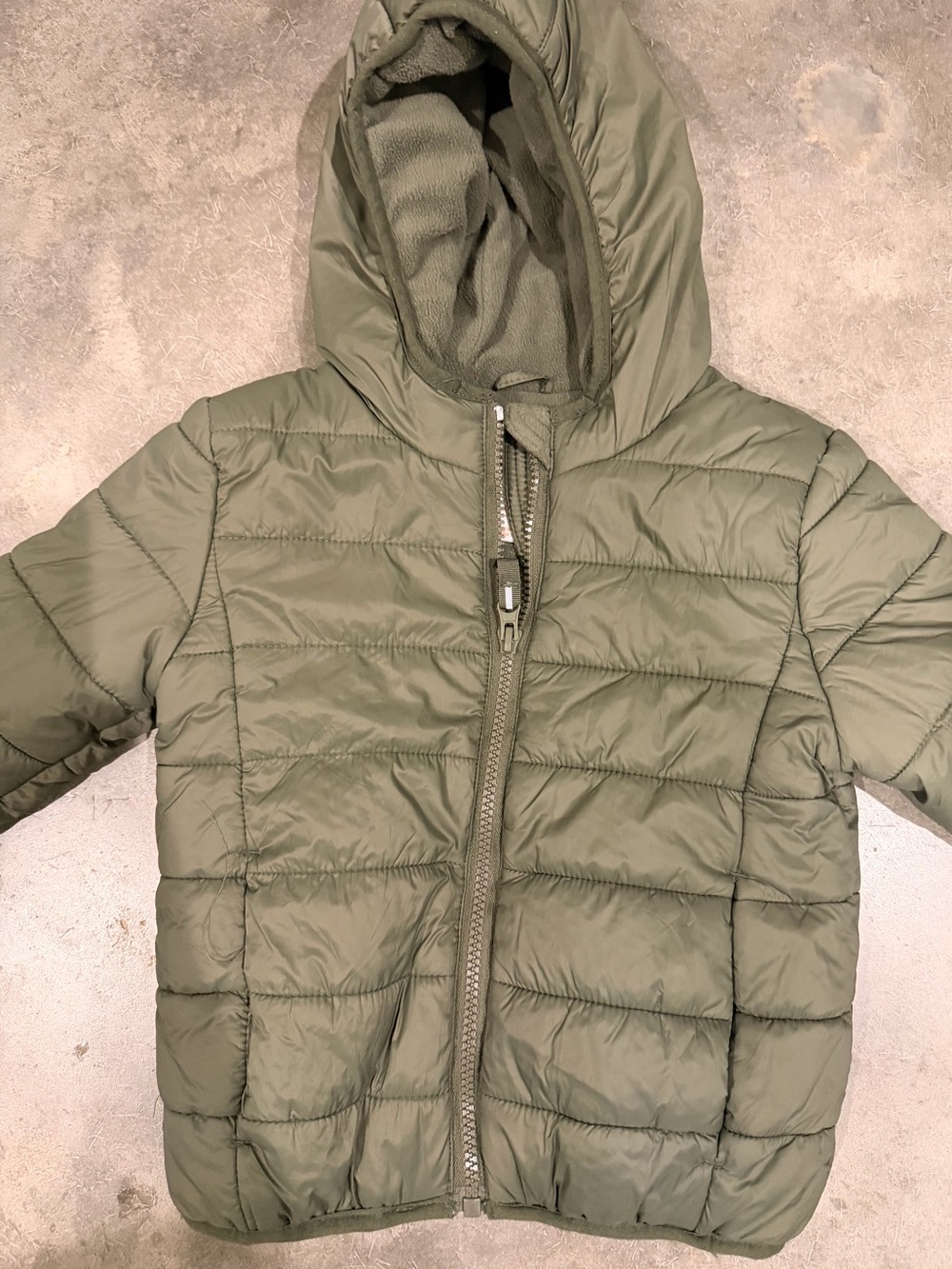 Cat & Jack Olive Hooded Puffer Jacket Army Green Fleece Lined Warm Winter 4T